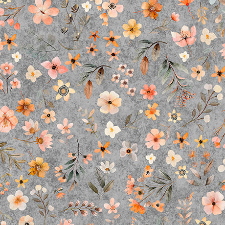 Hedgehugs Gray Floral Toss Cotton Fabric