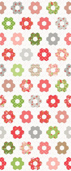 Poinsettia and Pear Cloud Hexie Cheater 24" x 60" Fabric