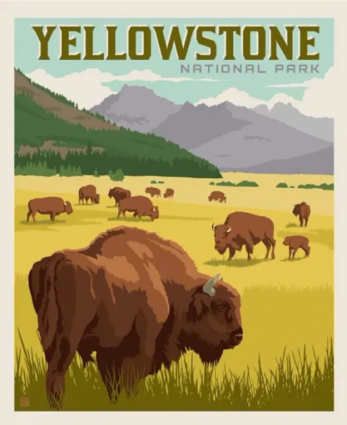 Yellowstone National Park Poster Panel 36" x 43.5" Cotton Fabric