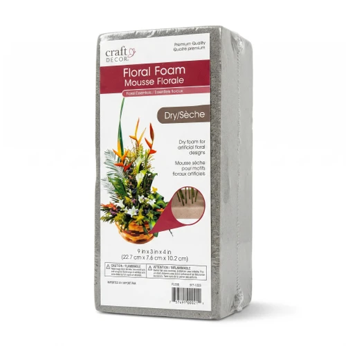 Dry Floral Foam Block for Artificial Floral Arrangements – 9" x 3" x 4"