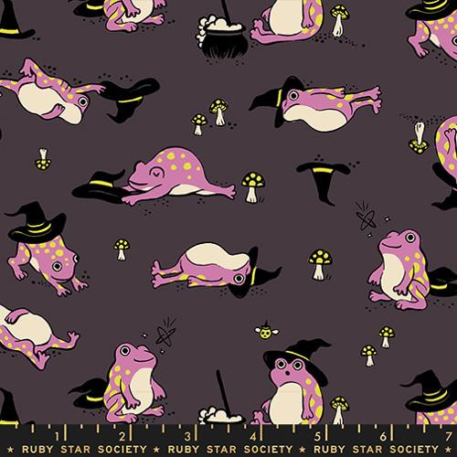 Freaky Familiars Eggplant Witch Frogs Cotton Fabric