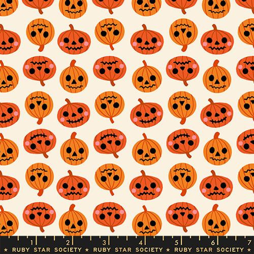 Freaky Familiars Jack-O'-Lantern Pumpkin Cotton Fabric - Ben