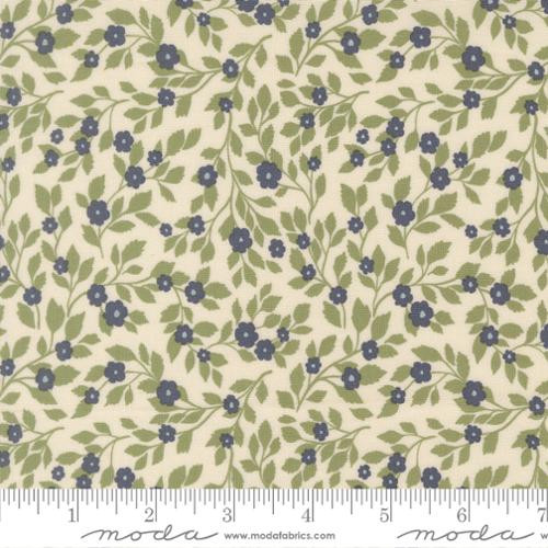 True Love Cream Small Blue Floral Vine Cotton Fabric