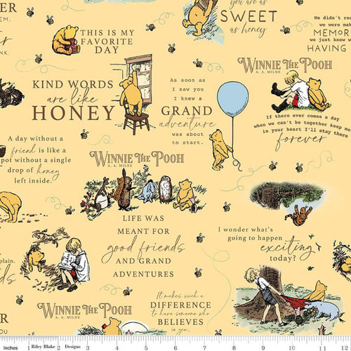 Winnie the Pooh Quotes Storybook Sunshine Cotton Fabric