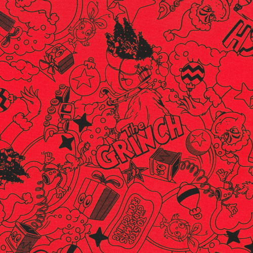 The Grinch Red Christmas Doodle Cotton Fabric