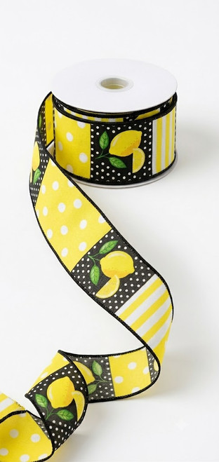 Lemon Block Pattern Ribbon 2.5"