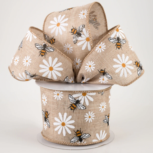 Daisies & Bees Ribbon: Natural Linen 2.5"