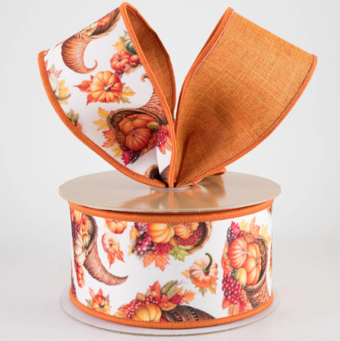 Fall Cornucopias & Pumpkins Ribbon 2.5"