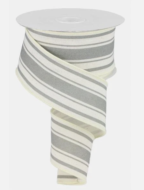 Grey & White Striped Ribbon 2.5"
