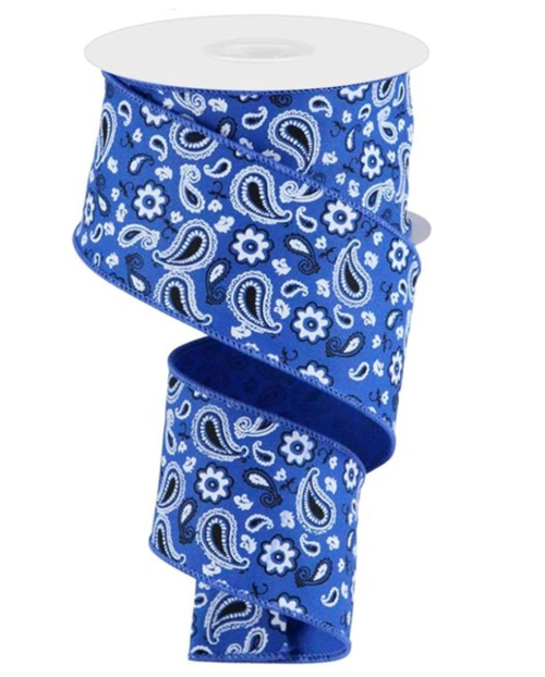 Royal Blue Bandana Paisley Wired Ribbon 2.5"