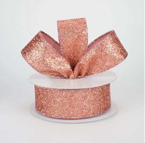 Rose Gold Satin Glitter Ribbon 1.5"