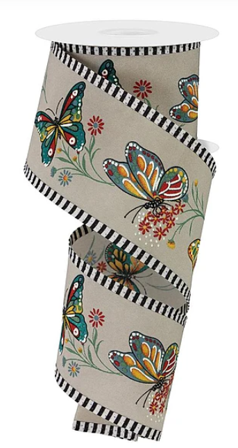 Tan Butterflies Ribbon 2.5"