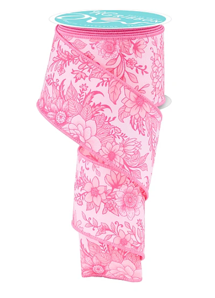 Pink Floral Ribbon 2.5"