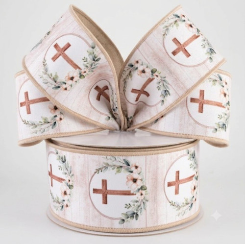 Cream Cross Ribbon 2.5"