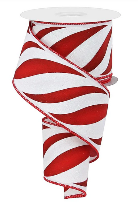 Red & White Swirl Candy Stripe Peppermint Ribbon 2.5"