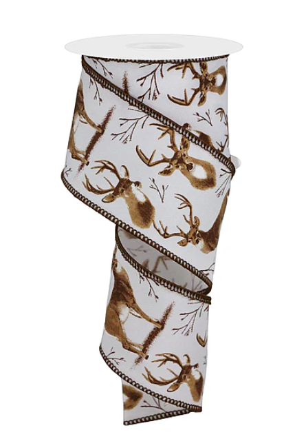 Rustic Deer Head & Antler Ribbon 2.5"