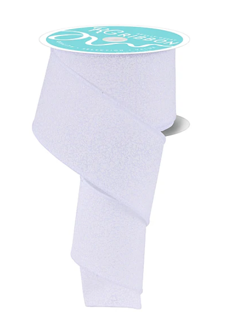 White Iridescent Snow Glitter Ribbon 2.5"