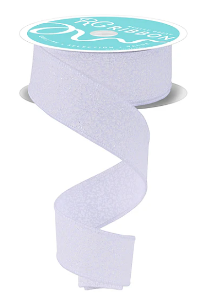 White Iridescent Snow Glitter Ribbon 1.5"