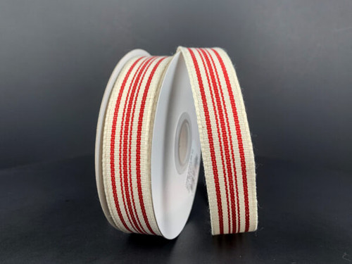 French Stripe Ribbon: Ivory & Red 7/8" X 10YD