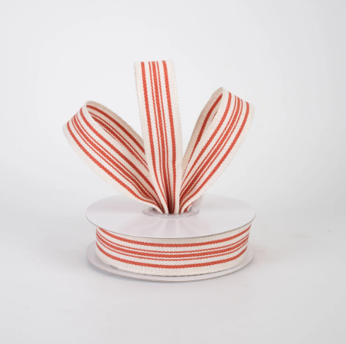 French Stripe Ribbon: Ivory & Rust Orange 7/8" X 10YD