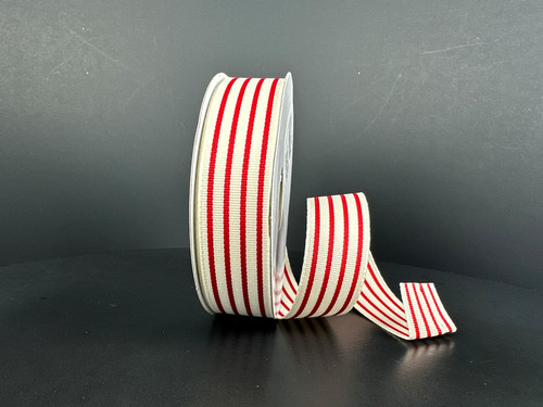 Ivory & Red Striped Ribbon 7/8" X 10YD