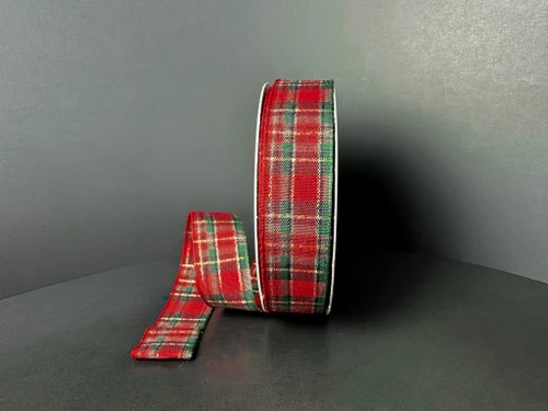 Hunter Green & Red Plaid Wired Ribbon 7/8" X 10YD