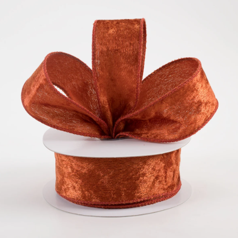 Dark Orange Lush Velvet Wired Ribbon 1.5"