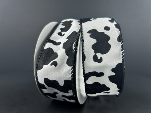 Black & White Cow Print Wired Ribbon 1.5"