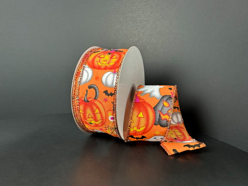 Orange Vintage Cutie Halloween Wired Ribbon 1.5"