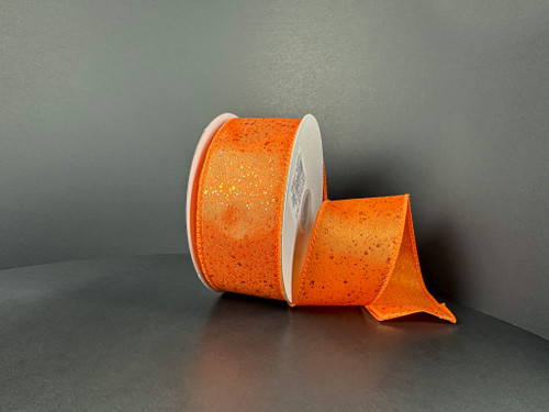 Orange Solid Glitter Wired Ribbon 1.5"