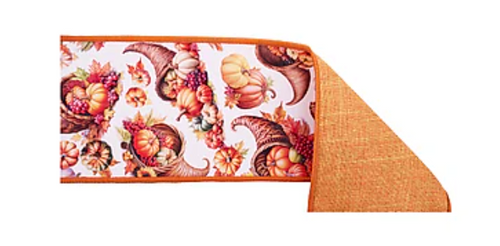 Autumn Cornucopia & Pumpkin Print Wired Ribbon 4"