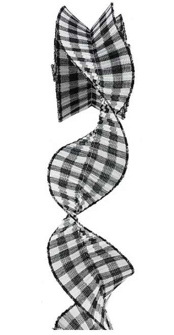 Black and White Pleated Check Wired Ribbon 3" X 5YD
