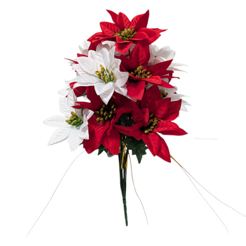 Red & White Poinsettias with Gold Tinsel