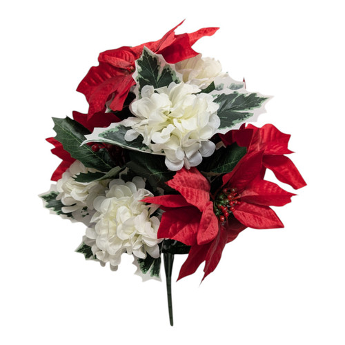Red Poinsettia / Cream Snowball Bush with Berries