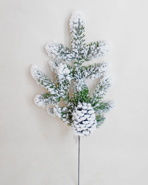 21" Flocked Nobel Pine Spray with Pinecone