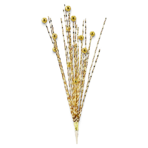 12" Gold Foil Curly Spray with Berries & Clip