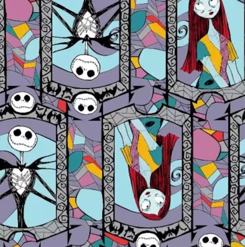 Nightmare Before Christmas Jack & Sally Stained Glass Fabric