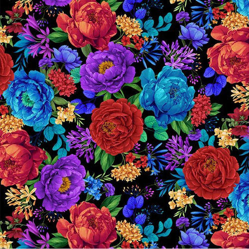Hacienda Bright Floral Black Cotton Fabric