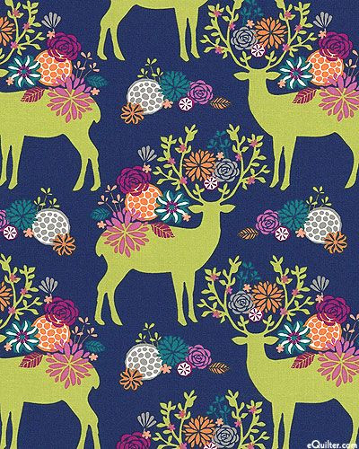 Rustique Yes Deer Floral Deer Cotton Fabric