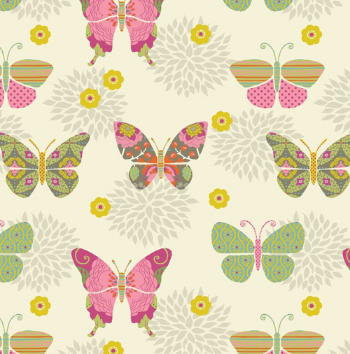 Bohemian Garden Butterflies Cream Cotton Fabric