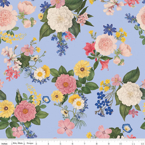 Everbloom Blue English Garden Floral Cotton Fabric