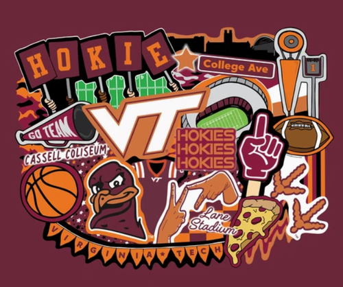 Virginia Tech "Doodle Panel Designed by Sammy" 100% Cotton Fabric Panel