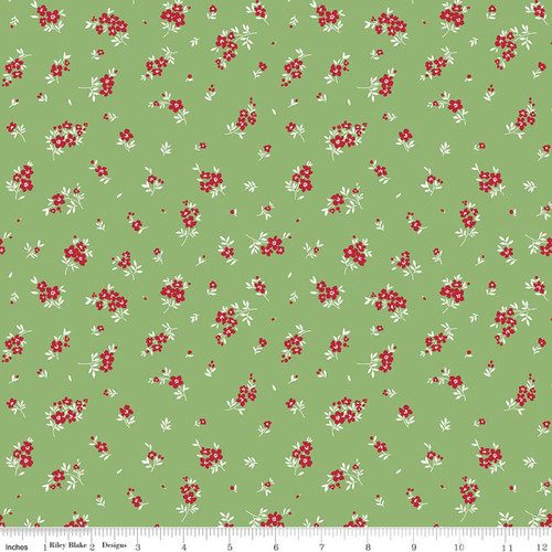 Little Ladybug Mini Flowers Green Cotton Fabric
