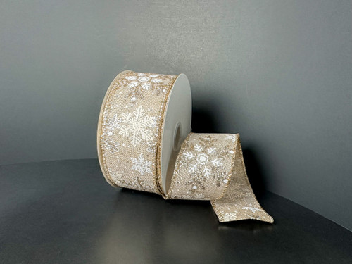 Champagne Glitter Snowflake Wired Ribbon 1.5"