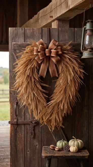 26" X 32" Beige Bead Grass Oval Wreath - (UV)