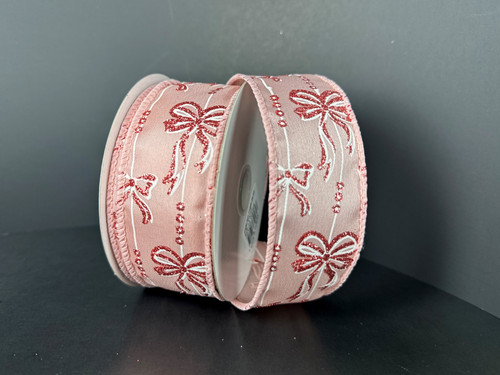 Pink Glitter Bows Satin Wired Ribbon 1.5"