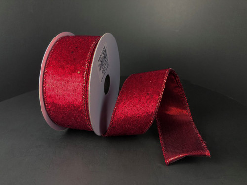 Red Glitter Lush Velvet Wired Ribbon 1.5"