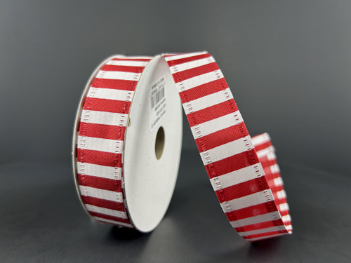 White & Red Striped Ribbon 7/8" 10YD