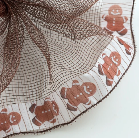 10" Gingerbread Man Fabric Edge Brown Deco Mesh Roll