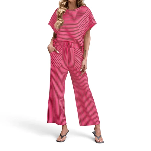 Textured Striped Top or Wide Leg Pants – Sold Separately